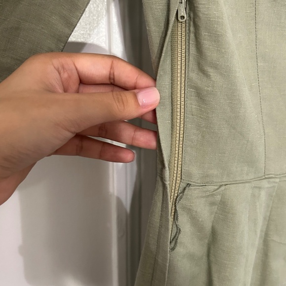 Vintage Laura Ashley Sage Green Linen Cotton Blend Pleated Dress - Picture 5 of 8